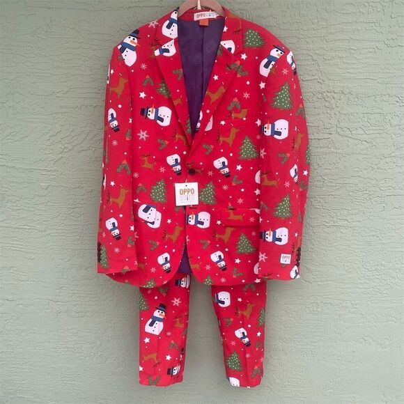 OppoSuits Men's Christmaster Christmas Suit Red Geometric Size 42 - Picture 2 of 12